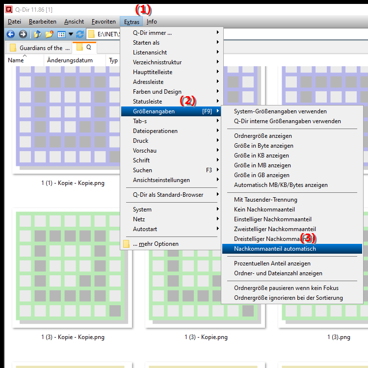 Wie wird der Dezimalteil in der Dateigrößenspalte im Datei Explorer angezeigt